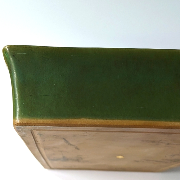 Mid Century O.M.C. Japan Signed Ikebana Suiban Bonsai Tray Bright Blue and Green - Picture 6 of 8